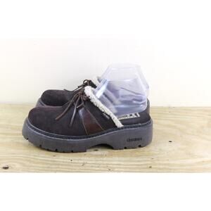 Vintage Skechers Shoes 8.5 Brown Suede Faux Fur Trim Clogs Platform Lug Sole